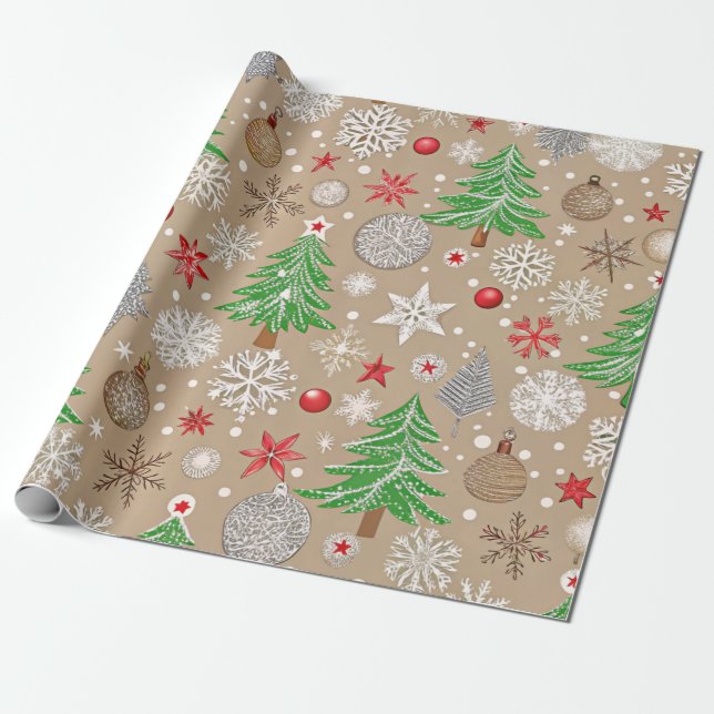 Papel De Presente Papel Festivo Silvery Kraft de Natal (Desenrolado)