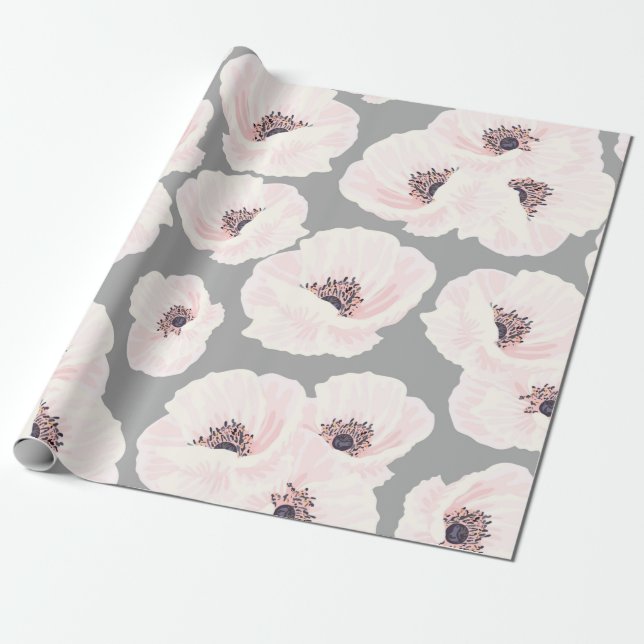 Papel De Presente Papel Floral de Mola de Anêmonas Brancas (Desenrolado)