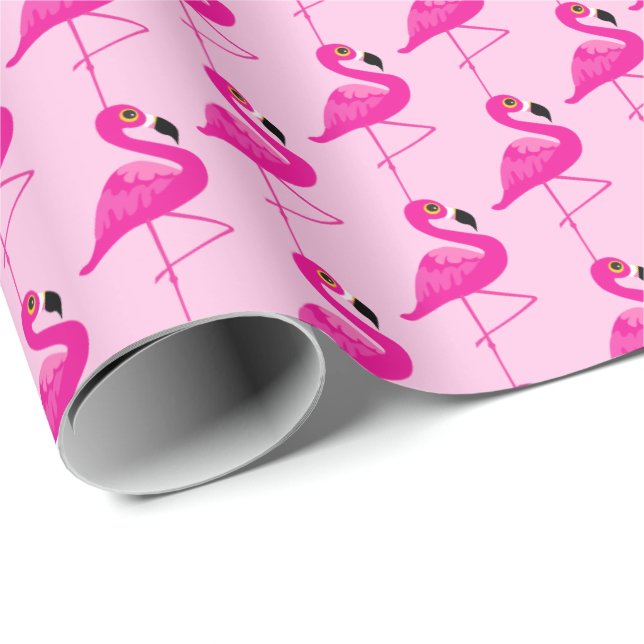 Papel De Presente Papel gráfico de padrão de pássaros flamingos rosa (Ponta do rolo)