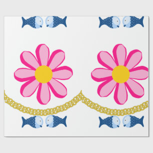 Papel De Presente Papel Luminoso, Peixe De Corrente Dourada Floral