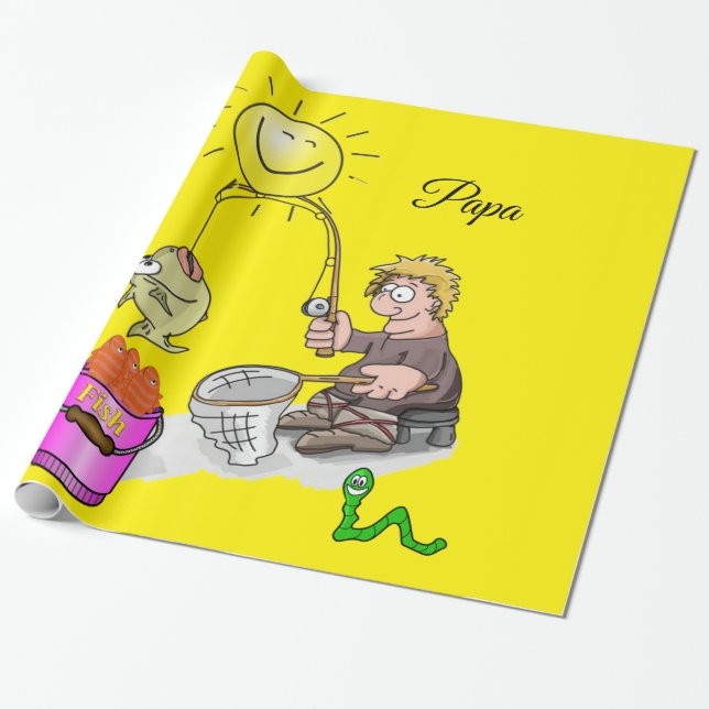 Papel De Presente Papel Luminoso, Pescador Pescado Amarelo (Desenrolado)