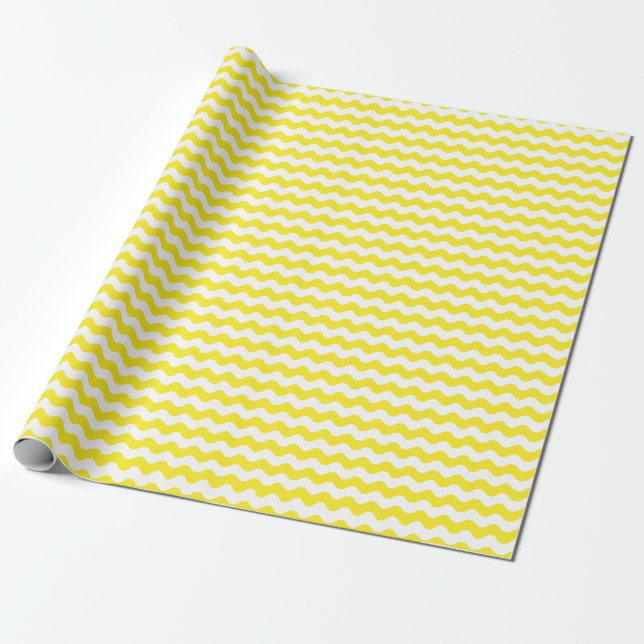 Papel De Presente Papel médio amarelo e do branco das ondas de (Desenrolado)
