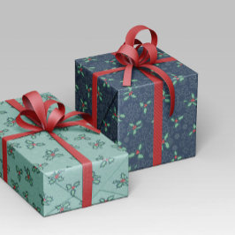 Papel De Presente Papel navideño con copos de nieve y acebo