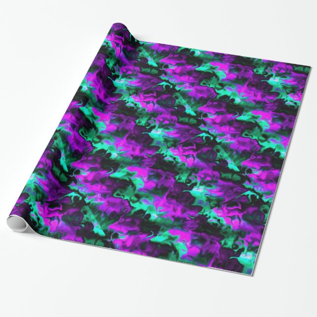 Papel De Presente Papel-padrão Abstrato a preto e verde roxo (Desenrolado)