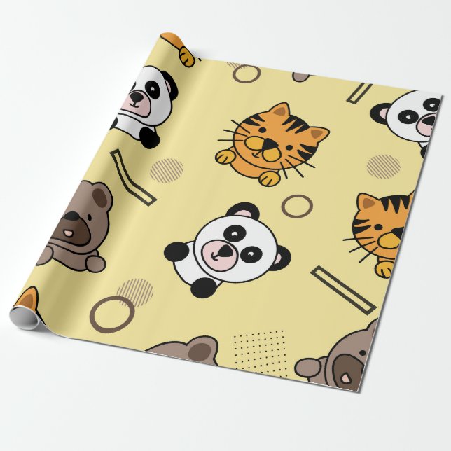 Papel De Presente Papel-padrão sem costura Design de animal (Desenrolado)