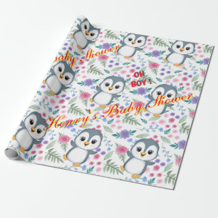 Papel De Presente Papel personalizado de enrolamento Blu Penguin Whi