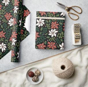 Papel De Presente Papel Preto de Vestilação de Natal em Flor Selvage