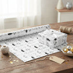 Papel De Presente Papel Romântico de Moldagem do Ícone do Dia do Cas<br><div class="desc">Torne cada presente de casamento, noivado ou aniversário ainda mais especial com este belo papel romântico de embrulho. O elegante design preto-e-branco apresenta uma coleção de ícones de casamento encantadores e desenhados à mão — do carro de casamento aos anéis e bolo de casamento — todos contando uma bela história...</div>