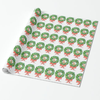 Papel De Presente Papel único de embalagem de Natal Kiwi e wreath