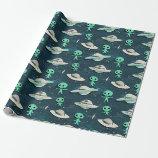 Papel De Presente Paper Cut Out Aliens and UFOs wrapping paper