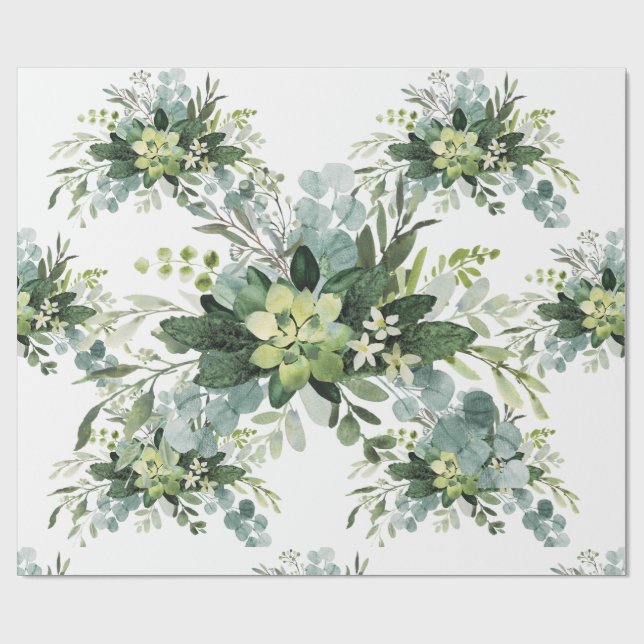 Papel De Presente Papo Botânico Floral de Casamento Suculento Verde  (Aberto)