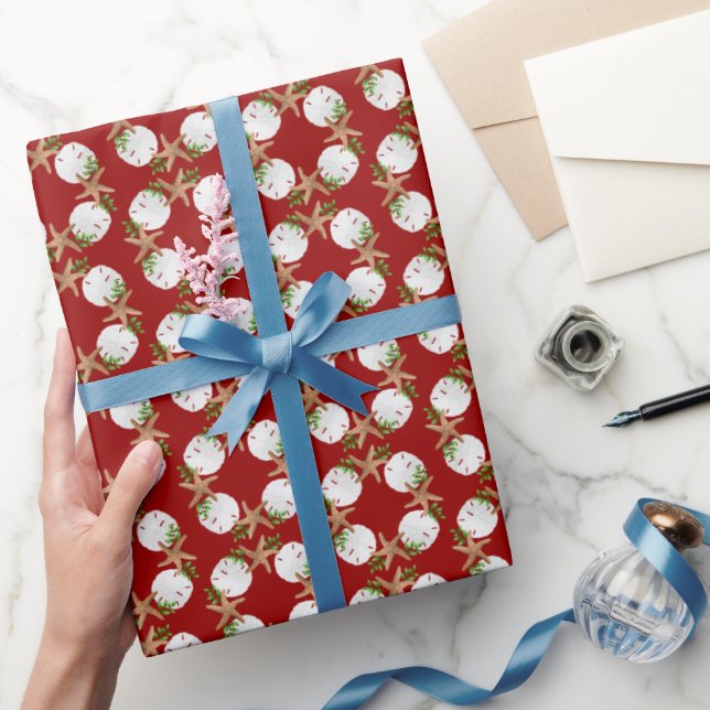 Papel De Presente Papo de Molhe de Natal com Padrão Pequeno de Praia (Presentear)
