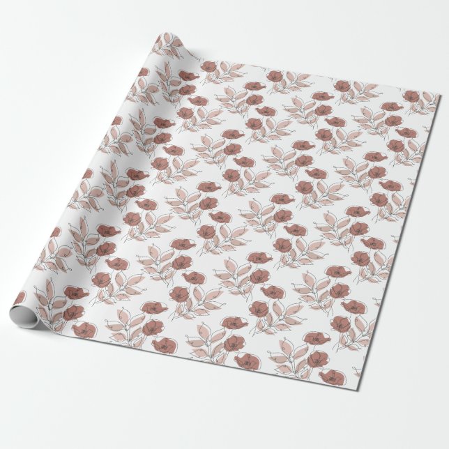Papel De Presente Papoila Elegante Flores Sem Olho Padrão (Desenrolado)