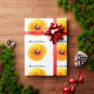 Papel De Presente Papoila Floral Pópia Padrão Feliz Natal Amarelo