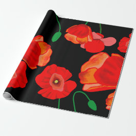 Papel De Presente Papoilas vermelhas na ilustração de fundo preto
