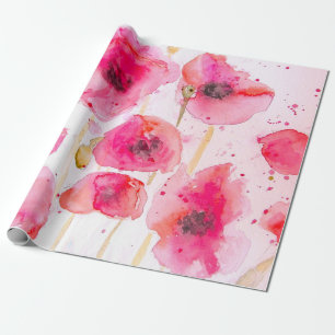 Papel De Presente Papoula Vermelha Papoulas Floral Água-Forte