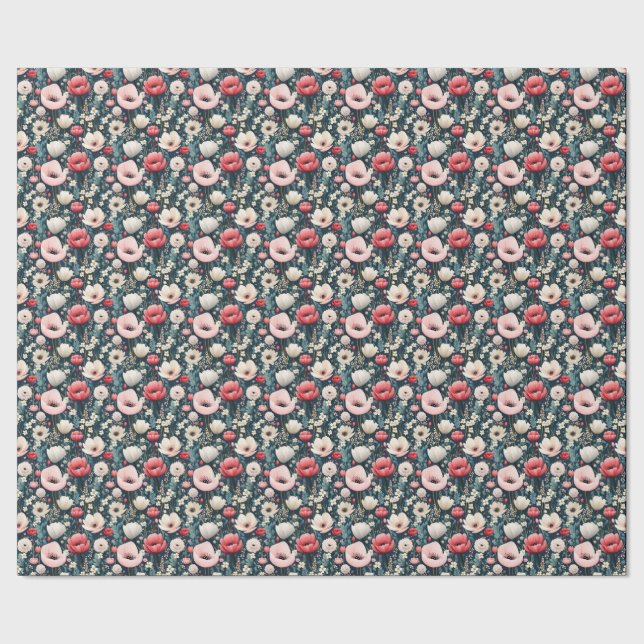Papel De Presente Papoulas Rosa Bonito (Barra)