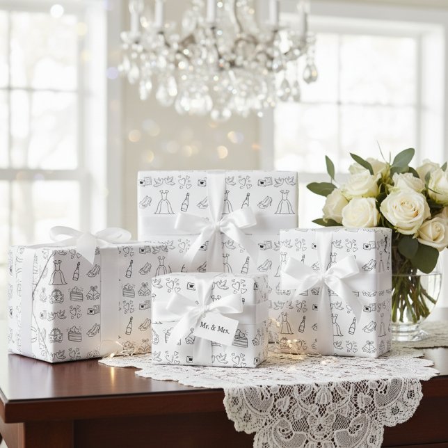 Papel de Presente para Dia de Casamento Chic (Timeless Wedding Icons Wrapping Paper)