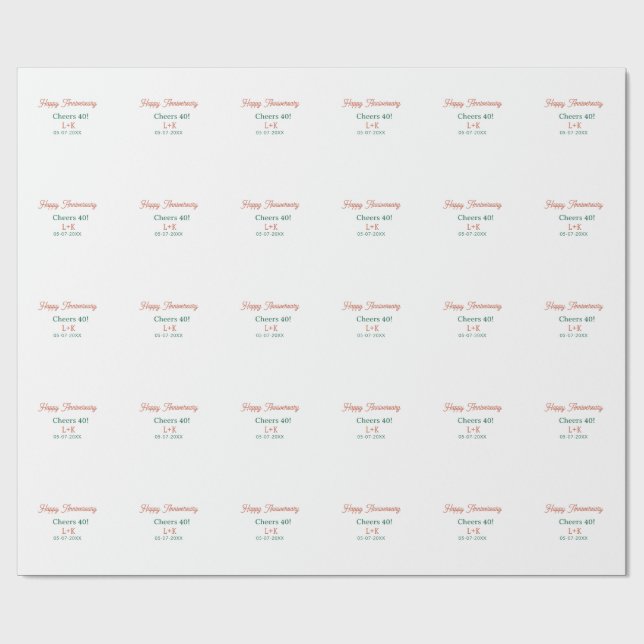 Papel De Presente Parabéns 40 feliz aniversário laranja verde nome d (Aberto)