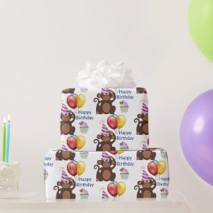 Papel De Presente Parabéns ao Macaco e Festa de Balões