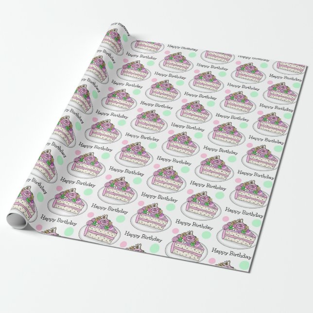 Papel De Presente Parabéns bonito | Flores De Bolo De Aniversário (Desenrolado)