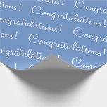Papel De Presente Parabéns Branco Script Graduação Azul<br><div class="desc">Parabéns!  Texto branco em papel de fundo azul para um casamento,  chá de noiva,  chá de bebê,  promoção,  novo menino,  etc.  Simples e doce.  Uma linda tonalidade azul.</div>