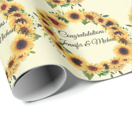 Papel De Presente Parabéns Casamento Girassol Adicionar Nomes Verão