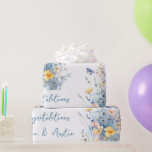 Papel De Presente Parabéns Chás/Casamentos de flores selvagens azuis<br><div class="desc">Flores azuis lindas também personalizadas com nomes de noiva e noivo. Concebidos para chá de panela ou casamento,  aniversário e afins.</div>