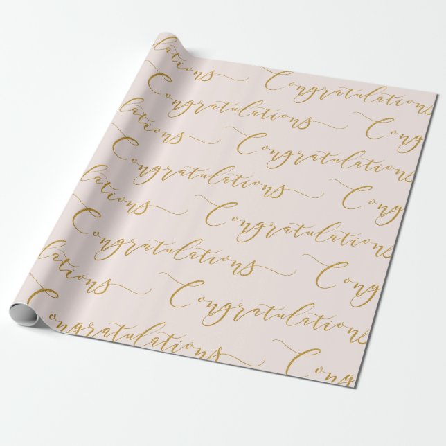 Papel De Presente Parabéns com Letra Moderna Rosa e Dourado (Desenrolado)