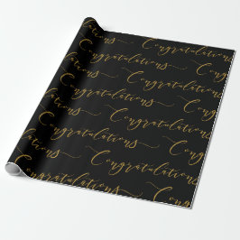 Papel De Presente Parabéns com Letra Negra e Dourada Moderna