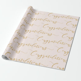 Papel De Presente Parabéns com Letra Rosa e Dourada Moderna