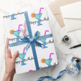 Papel De Presente Parabéns com Neon Cocktail