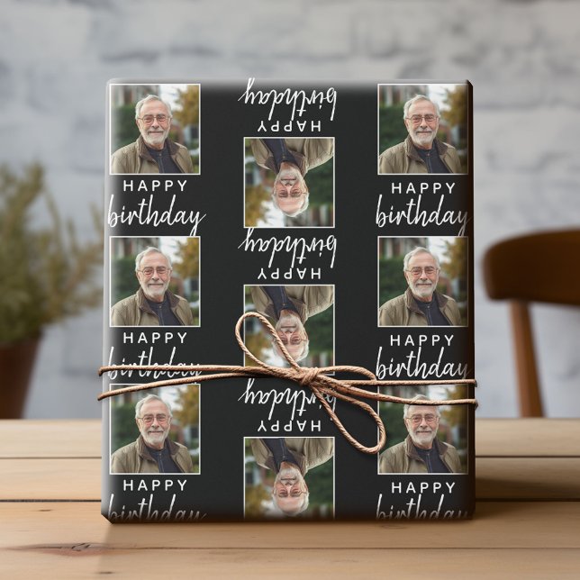Papel De Presente Parabéns com uma foto ao quadrado - preto (Custom Photo Wrapping Paper)