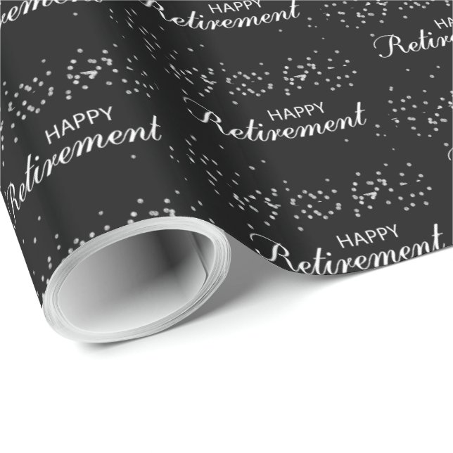 Papel De Presente Parabéns de aposentadoria pretos com faísca pratea (Ponta do rolo)
