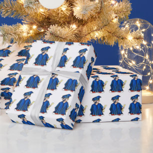 Papel De Presente Parabéns Graduação Boné Formando de palhaço azul