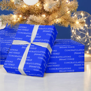 Papel De Presente Parabéns personalizados elegantes brancos em azul