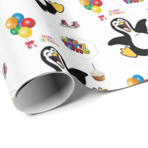 Papel De Presente Parabéns Presente de Aniversário Pinguim