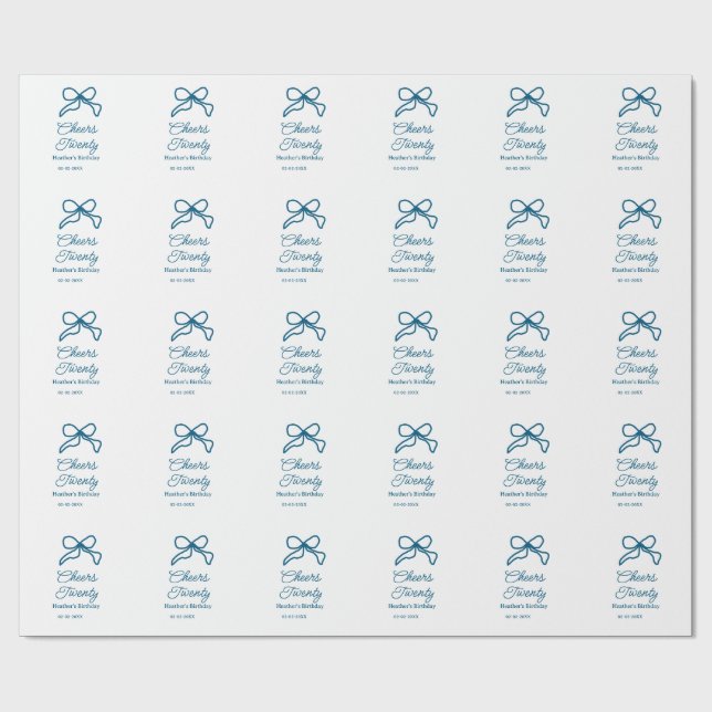 Papel De Presente Parabéns vinte arco azul nome data boho ret (Aberto)