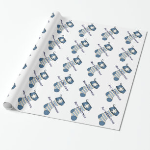 Papel De Presente Parada de Natal Azul/Feliz Natal/Personalizar