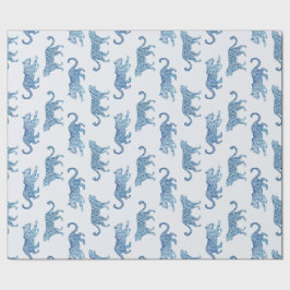 Papel De Presente Parada do Leopardo em Azul e Branco