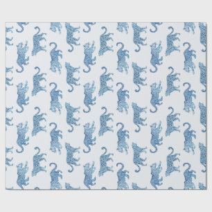 Papel De Presente Parada do Leopardo em Azul e Branco