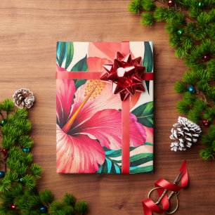 Papel De Presente Paraíso Botânico de Hibisco Tropical Arte