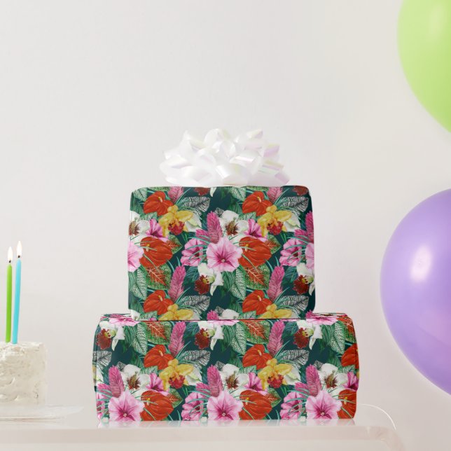 Papel De Presente Paraíso Costeiro Retro em Flor (Presentes para festas)
