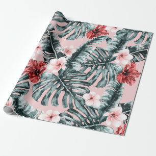 Papel De Presente Paraíso Rosa Tropical Ilha Floral Botânico