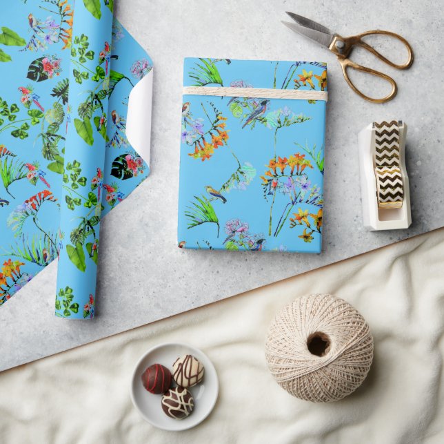 Papel De Presente Paraíso tropical azul (Artesanato)