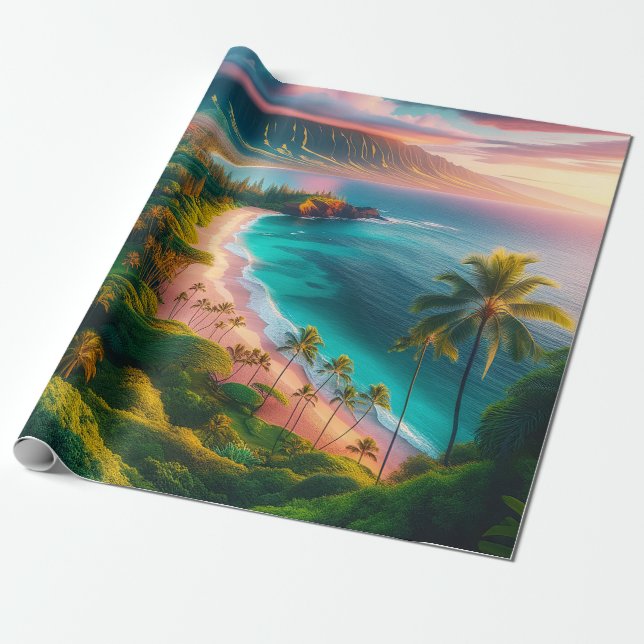 Papel De Presente Paraíso Tropical da Ilha de Maui (Desenrolado)