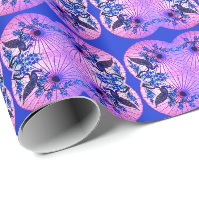 Papel De Presente Parasita oriental do pavão japonês azul-rosa (Ponta do rolo)