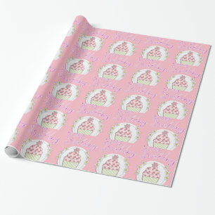 Papel De Presente Parceiro de Feliz Aniversário do Cupcake Rosa