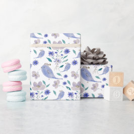 Papel De Presente Pardal Azul Fofo Com um Chapéu de Flor