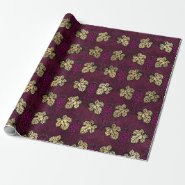 Papel De Presente Paris Antigo Burgundy Vinho Tinto e Dourado tema